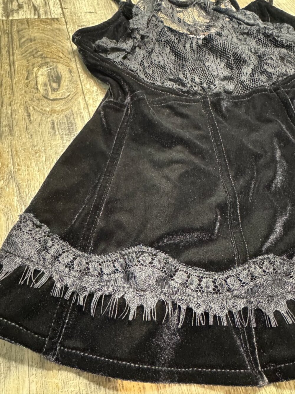 Free People Adalia Velvet Peplum Top Black Lace Strappy Boho XS - Picture 7 of 9